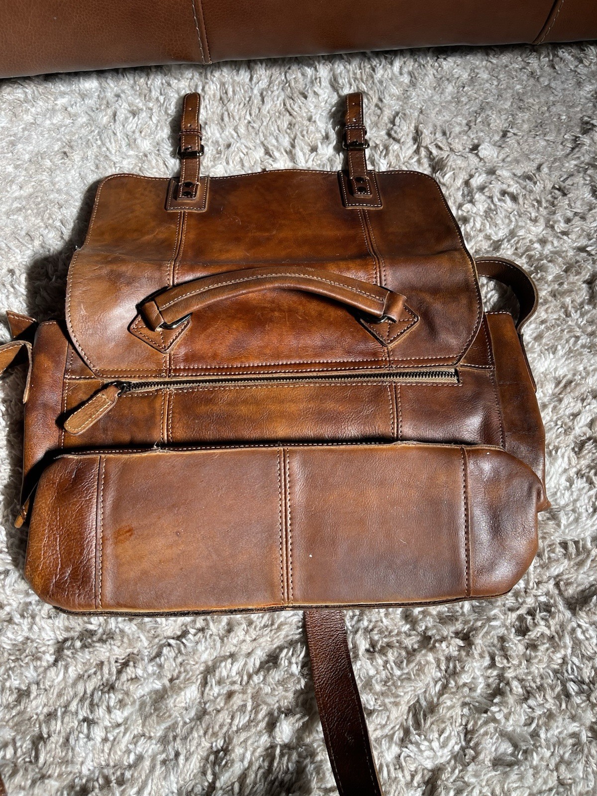 Saddle Brown Messenger Shoulder Bag Laptop Bag 16” x 10”magnetic Snaps Leather..