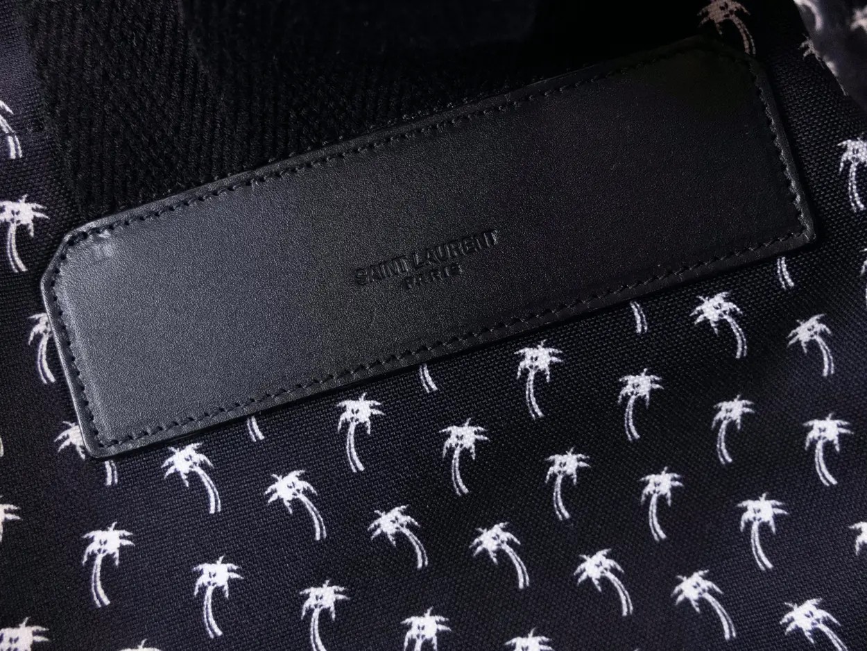 (NO CUSTOMS TAX) SAINT LAURENT City Sailor black canvas palm tree print backpack
