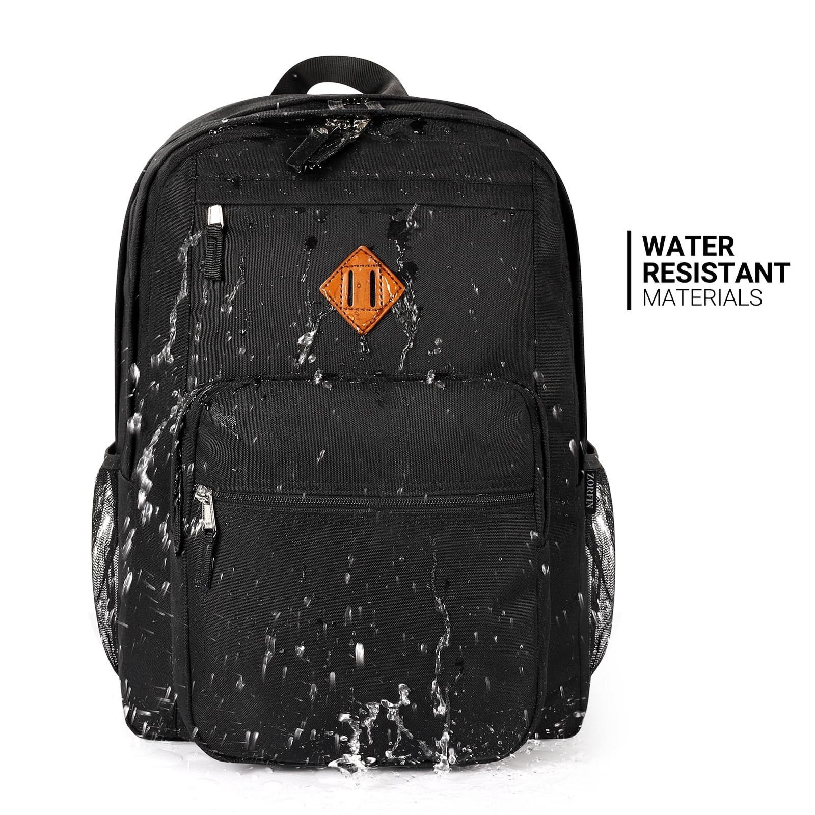 26L Black Backpack for School, College, and Travel: Water Resistant Bookbag with