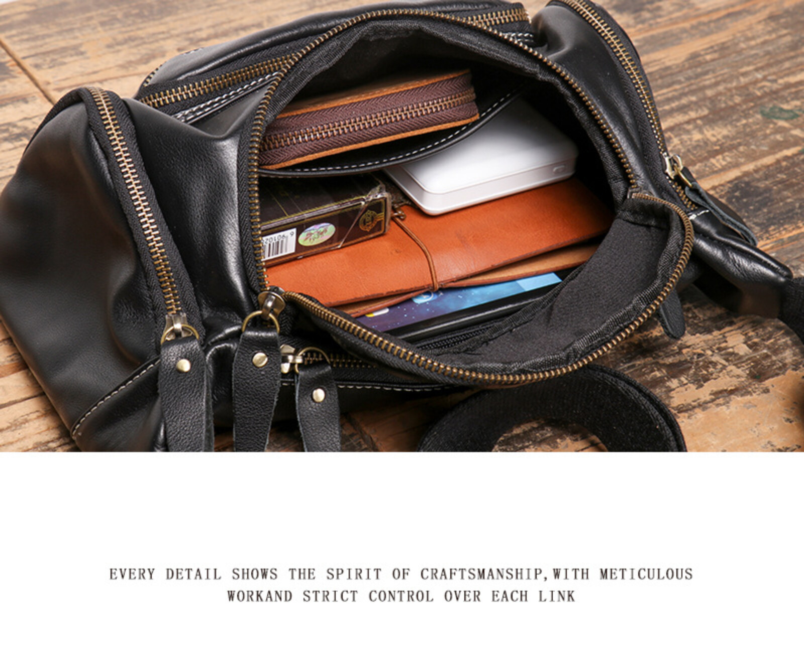 Men’s Leather Shoulder Bag Multi-Pocket Crossbody Messenger Bag