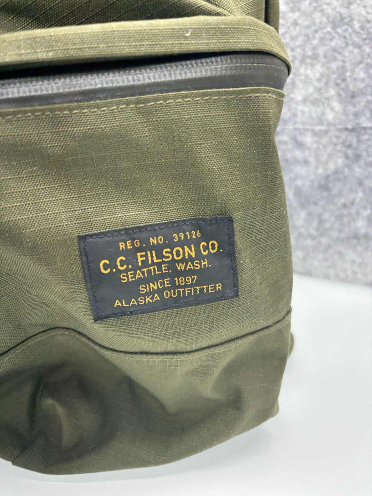 Filson Ripstop Nylon Military Olive Green Backpack Cordura Lightweight *Stain