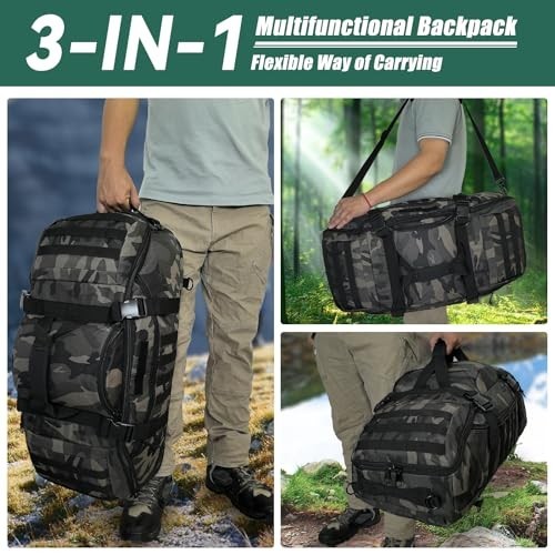 65L Large Tactical Duffle Bag & Backpack, MOLLE Pack for Sports, Gym, Outdoor