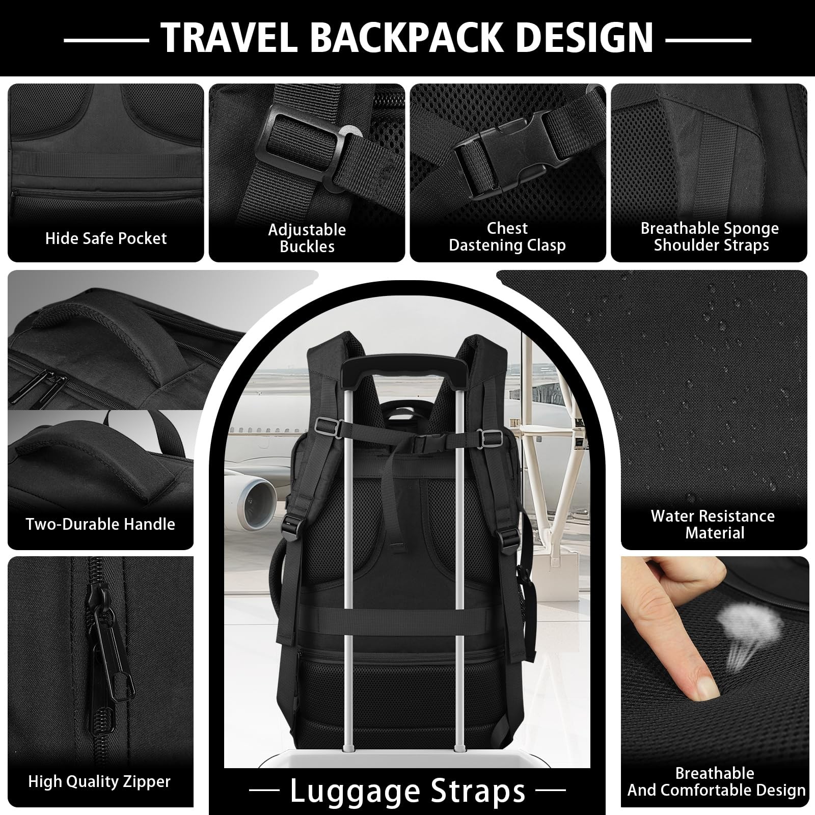 Travel Backpack,Expandable Carry on Backpack 40-50L with USB Cable Port,Fits