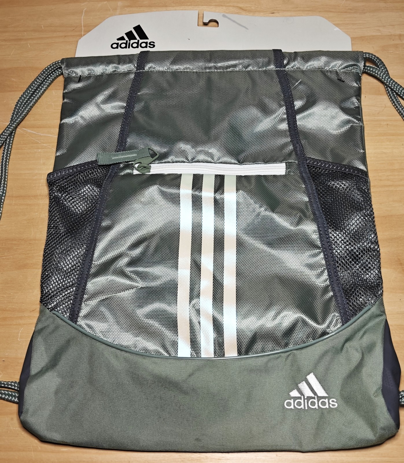 Adidas Alliance II Sackpack Backpack Gym Bag Silver/Green/White New w/TAG Nice!