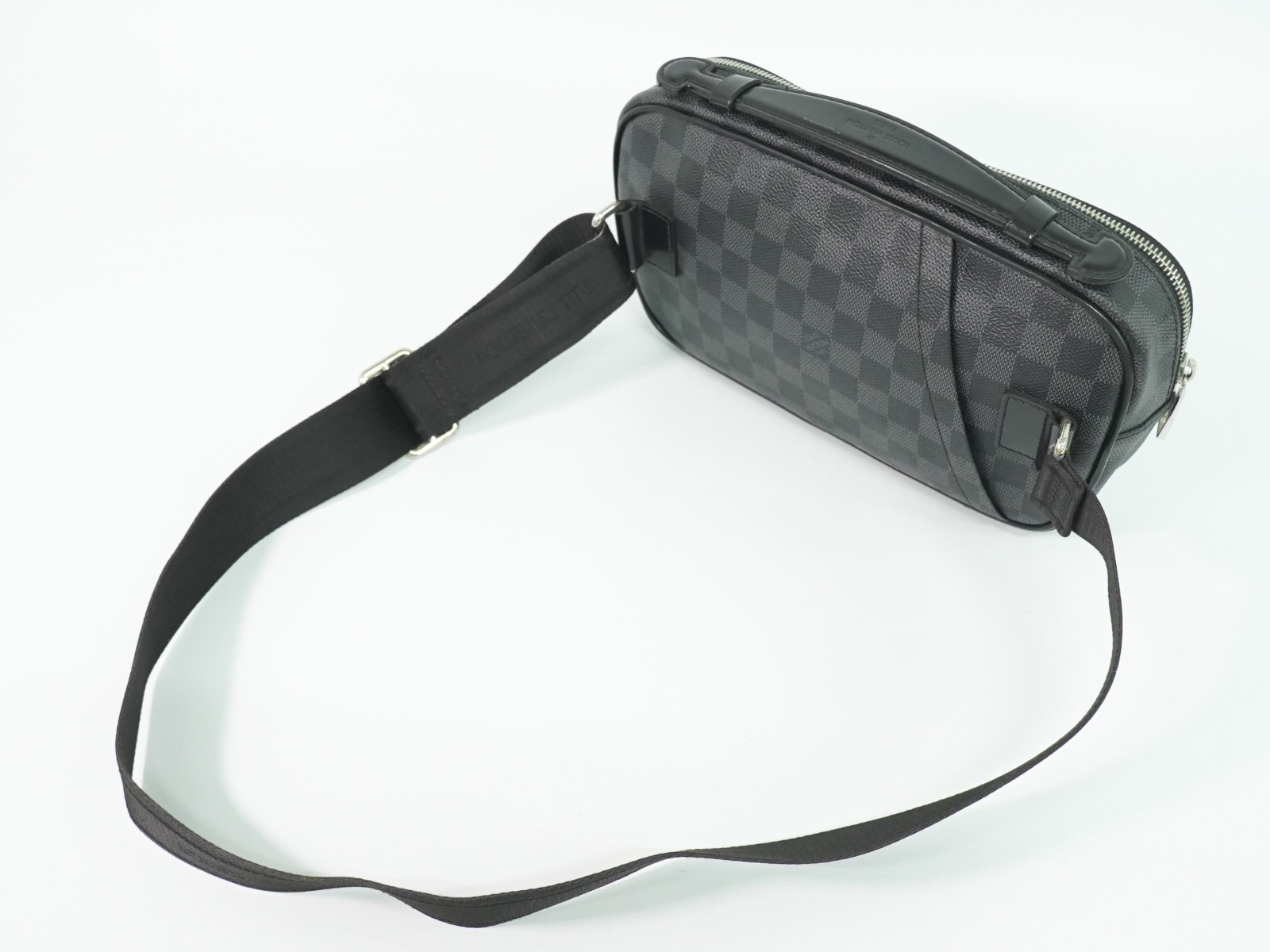 Louis Vuitton Ambler N41289 Damier Graphite Canvas Belt Body Bag Black Gray