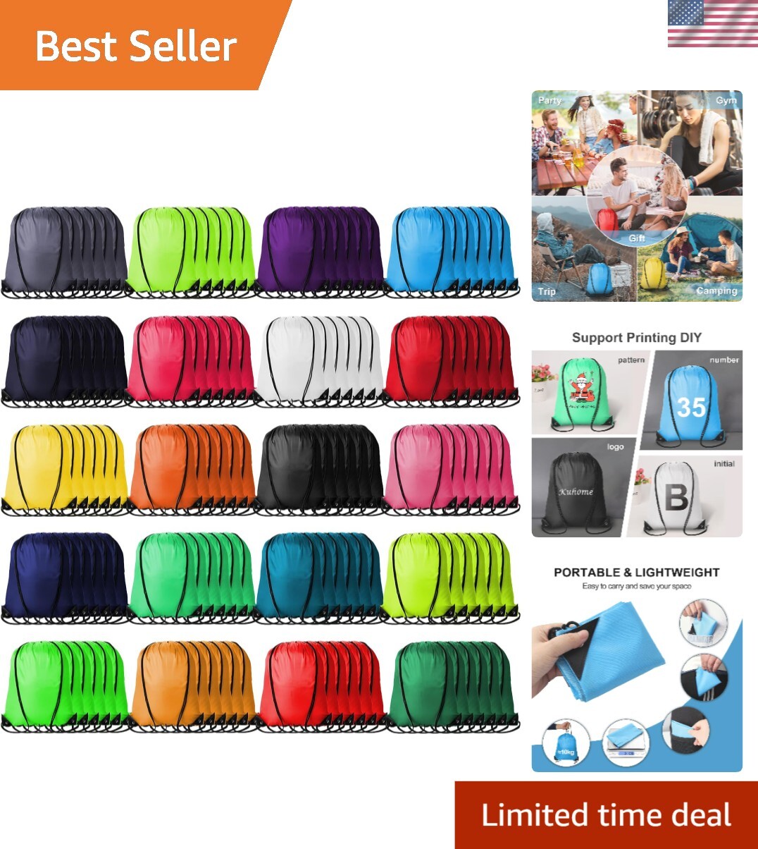 Vibrant 120-Piece Drawstring Bags – Versatile Nylon Cinch Sacks for Any Occasion