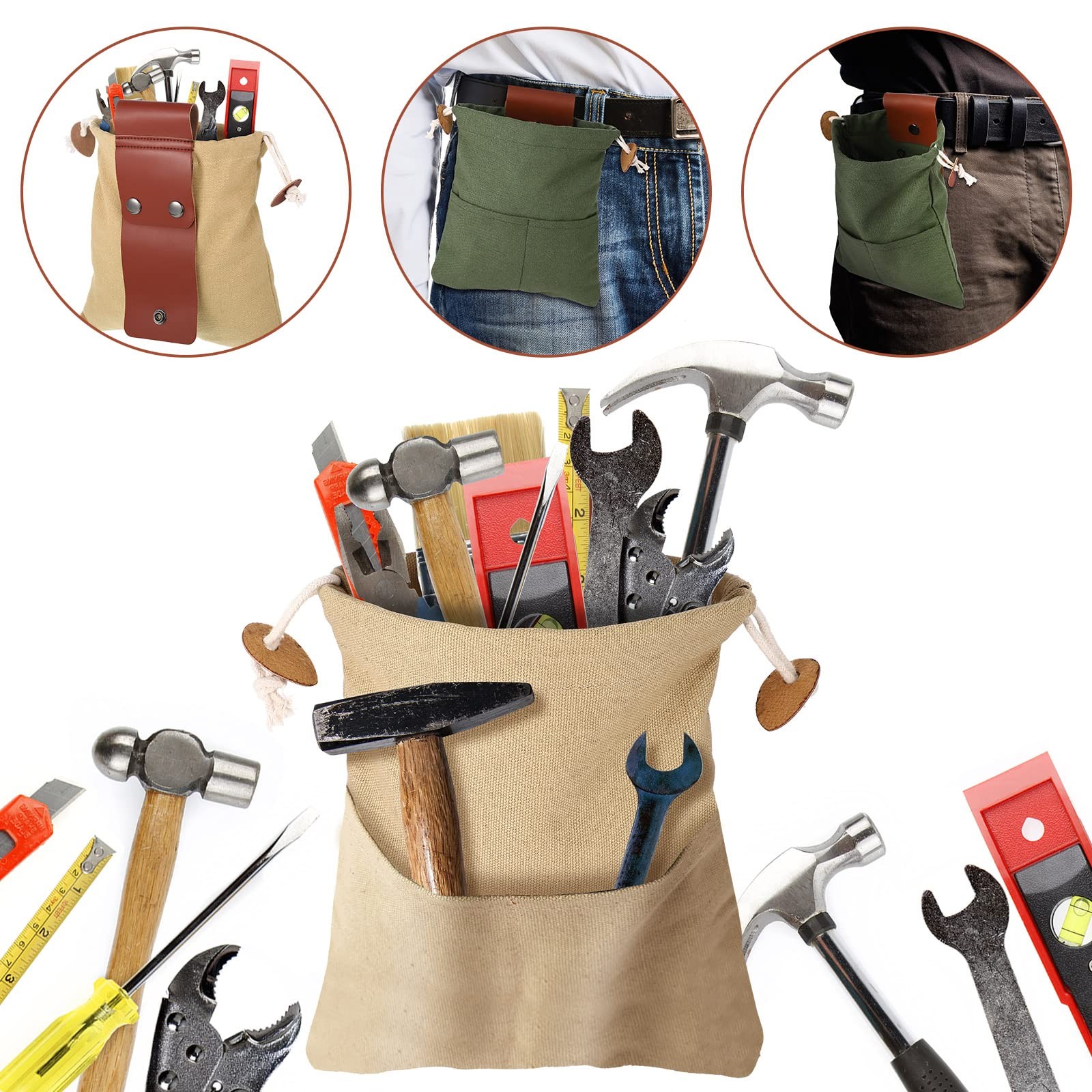 Foraging Bag Collapsible Canvas PU Leather 12.6×8.3in – Outdoor Hiking Pouch