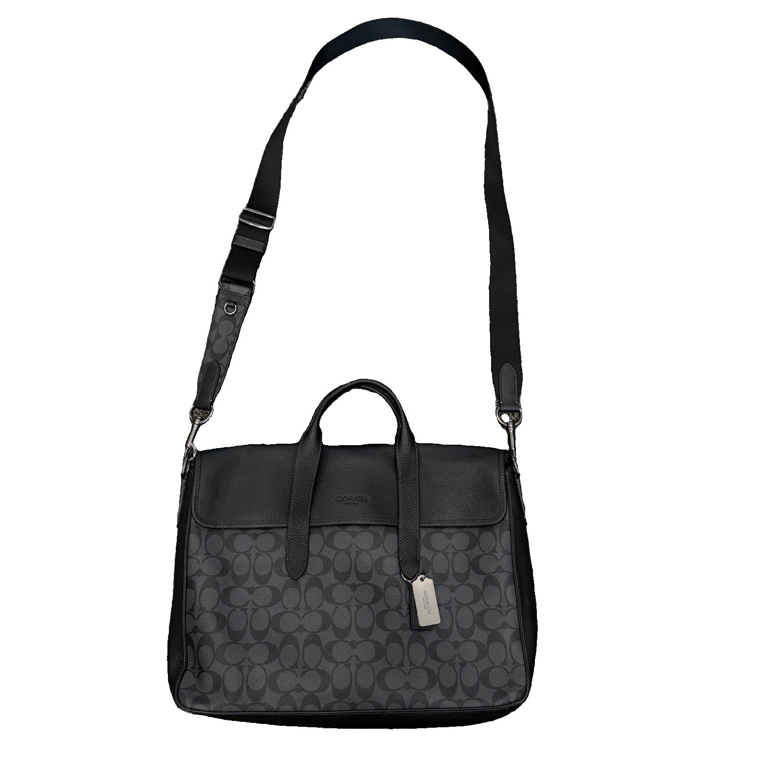 Coach Sullivan Portfolio Leather Brief Signature Canvas in charcoal/ black Logo