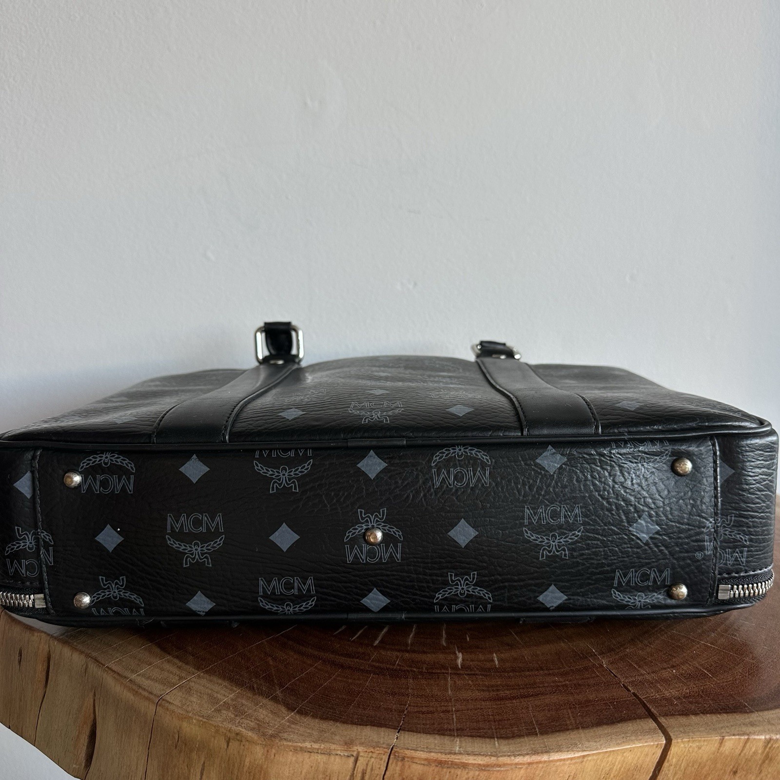 MCM Business Bag Messenger Laptop Document Bag Black Shoulder Bag Logo Print