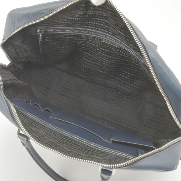 PRADA Logo Business Bag Briefcase Saffiano Leather Navy Blue Handbag Document