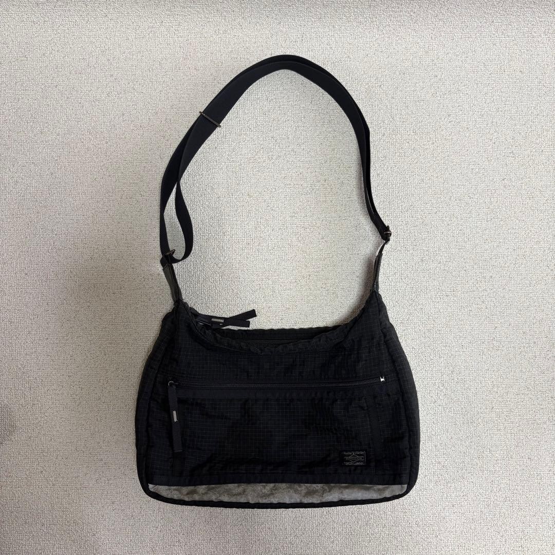 Authentic PORTER Yoshida Nylon Desert Shoulder Bag Black 23x34cm Damaged Bottom,