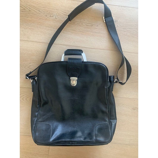 Omar Sharif Black Leather Convertible Backpack Briefcase Messenger Laptop Bag