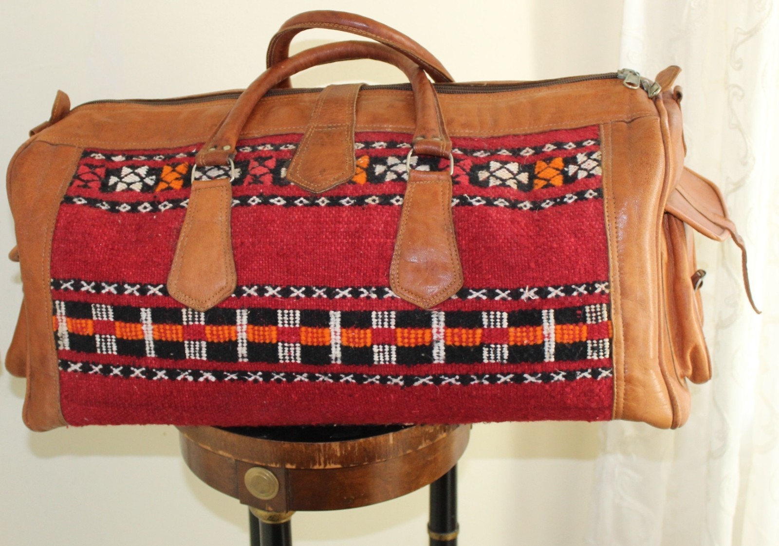 Estate COOL Handmade Moroccan leather Kilim Textile Travel duffel bag