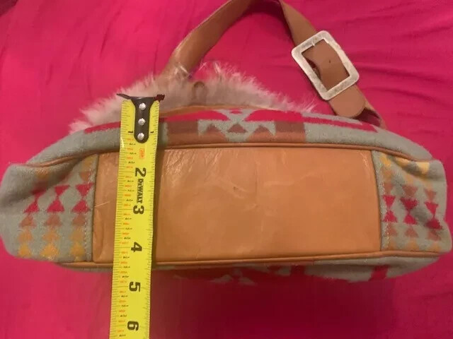Vtg Pendleton Aztec Southwestern Blanket Wool, Leather, Fur cross body tote bag