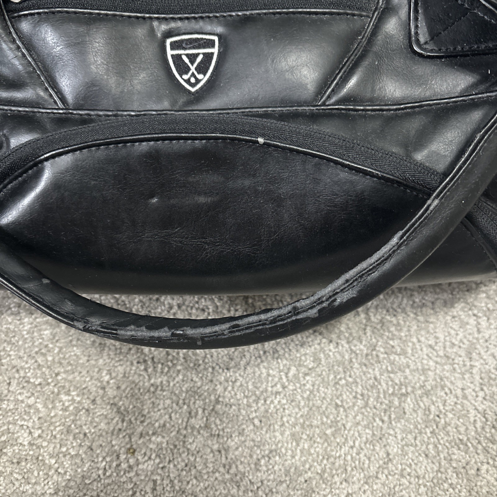 VTG Leather Nike Golf Weekender Duffel Bag Black Large
