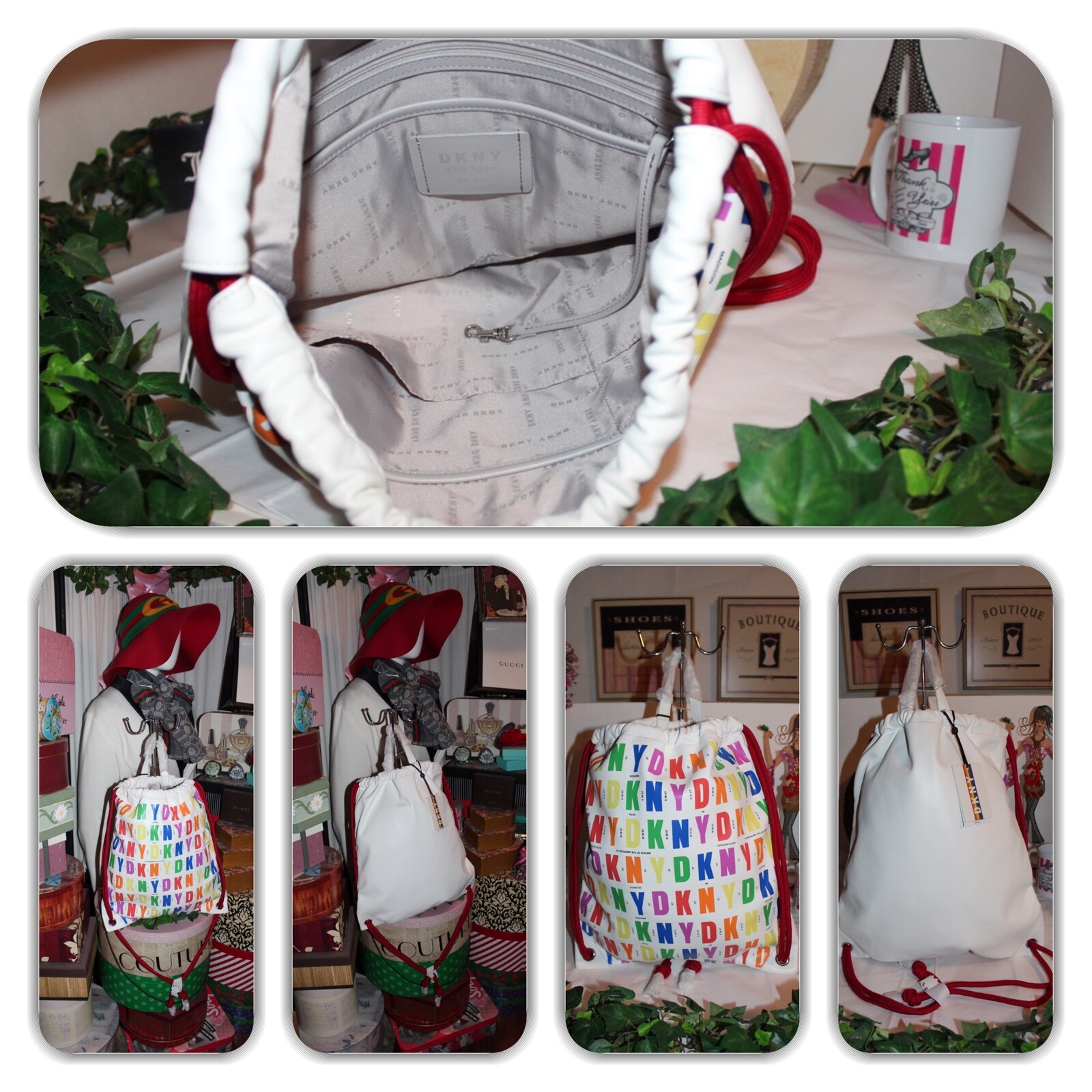 NWT-COUTURE DKNY WHITE RAINBOW COLOR(S) LIMITED EDITION DRAW STING BACKPACK!