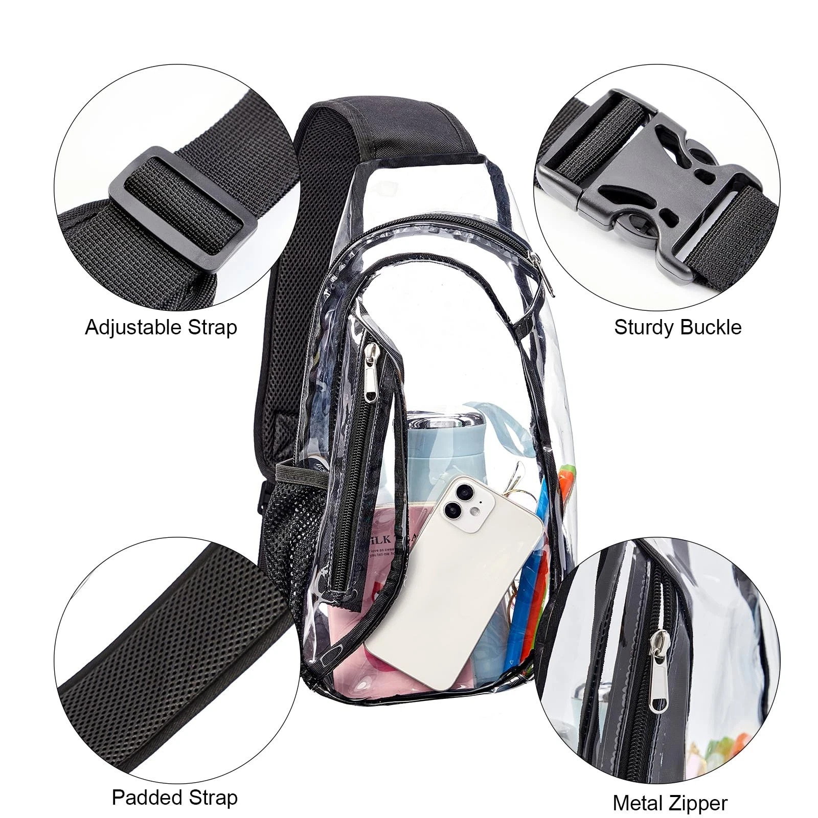 Clear Sling Bag, Stadium Approved Small PVC Crossbody Backpack, Transparent C…