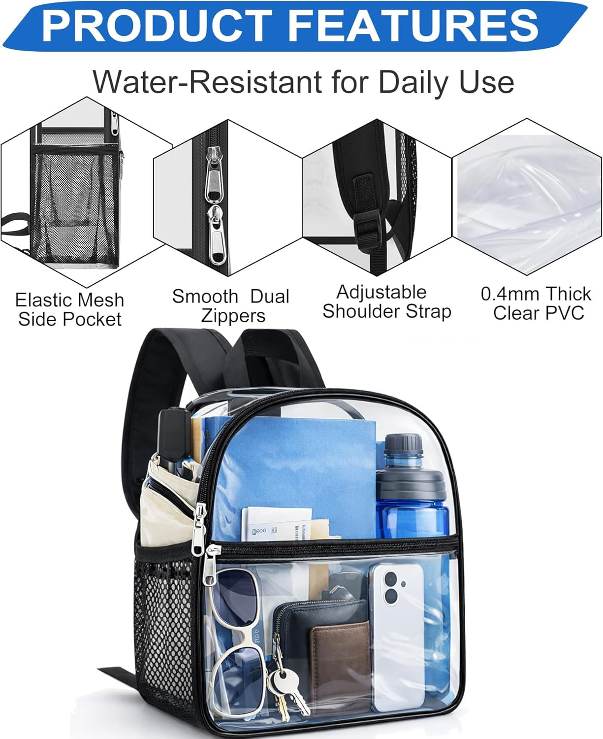 Clear Backpack Stadium Approved, Clear Bag 12 X 6 X 11 In, Small Transparent Bac