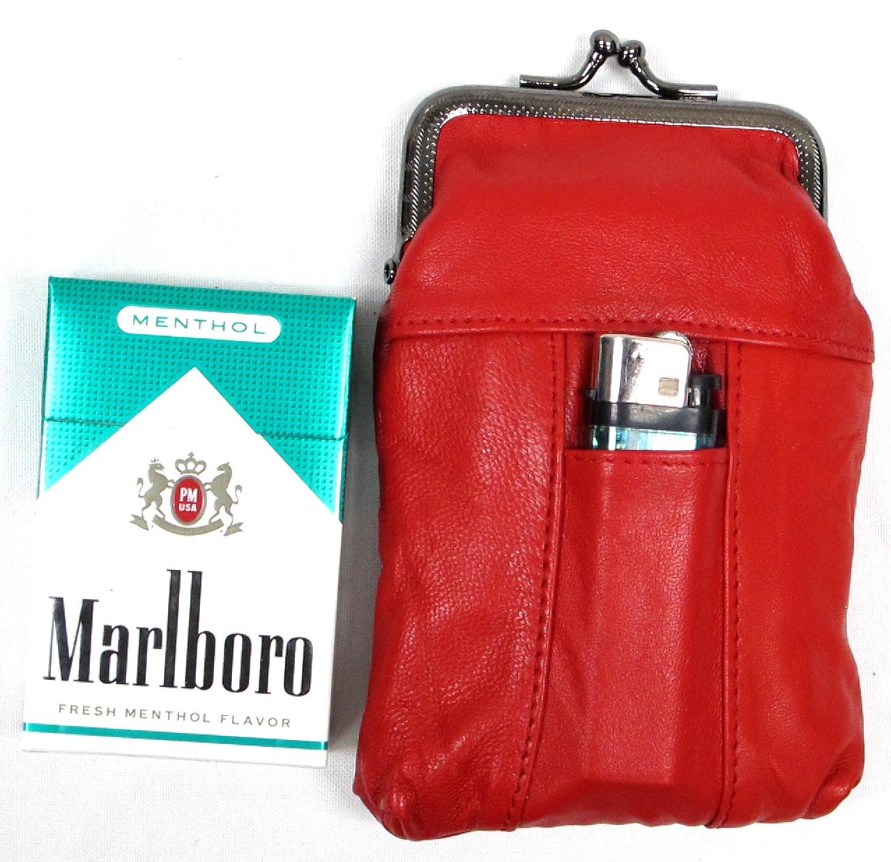 2pc Set Soft Leather Cigarette Case Snap Top Closure One for 100’s One for 120’s