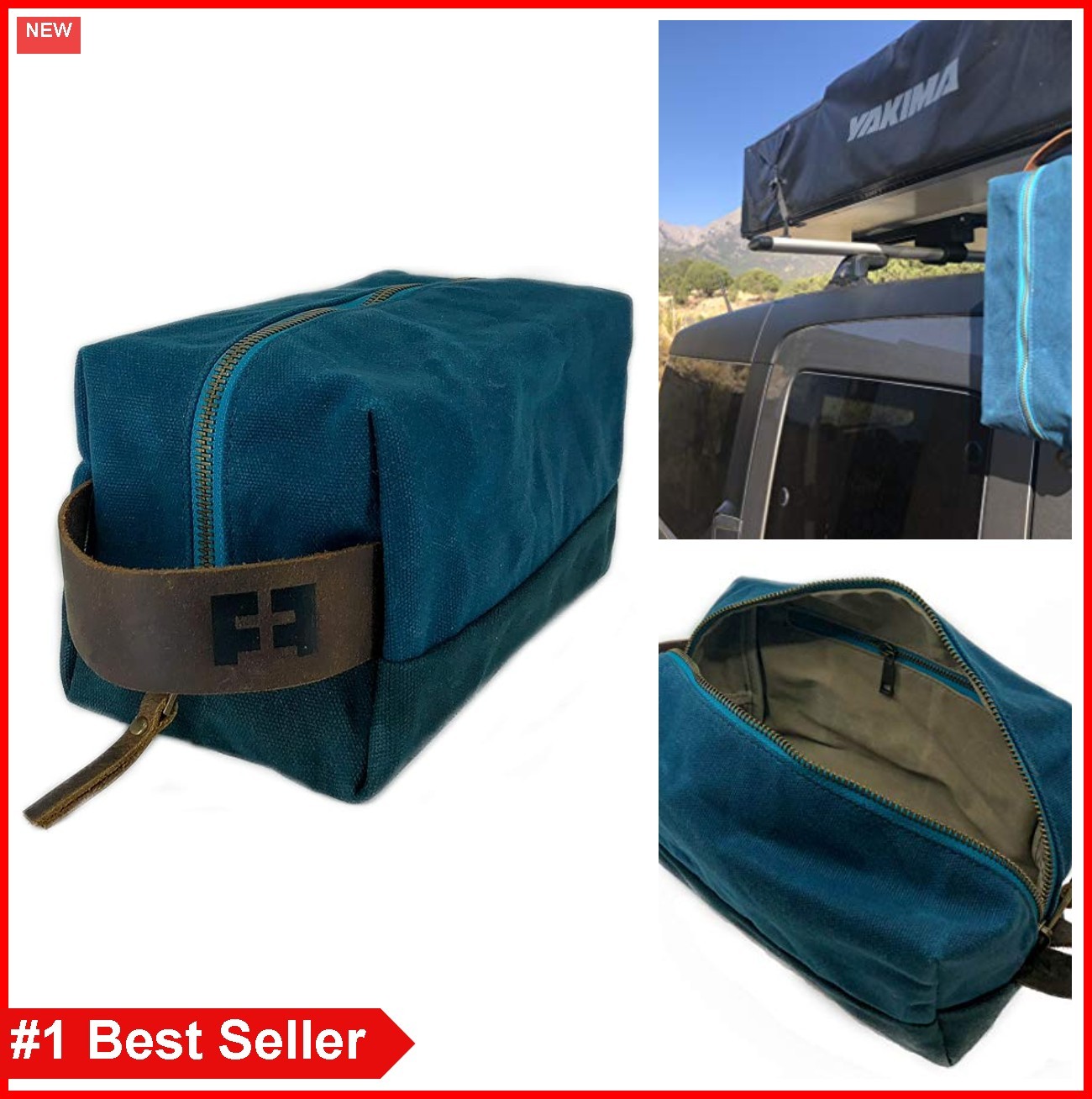 Waxed Canvas Dopp Kit Leather Handle Toiletry Bag 5x5x9.5 Inch Travel