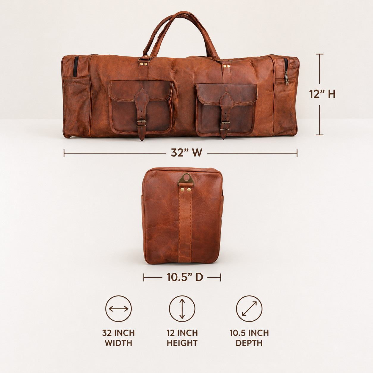 32″ Large Vintage Genuine Leather Duffle Bag, Carry On Travel Bag, Overnight Bag