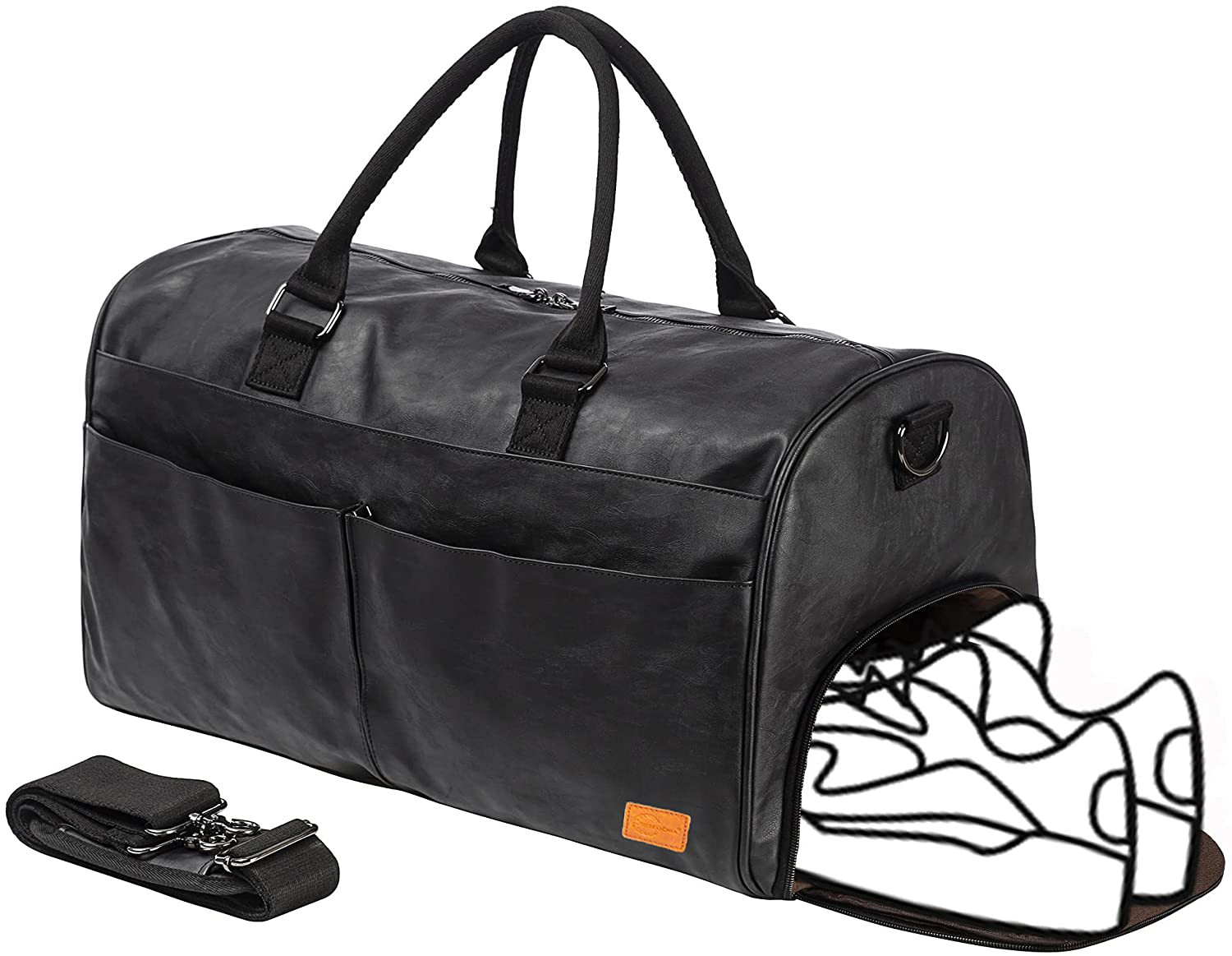 Large Duffle Waterproof Leather Travel Bag Luggage Sports Gym with Shoe Pouch