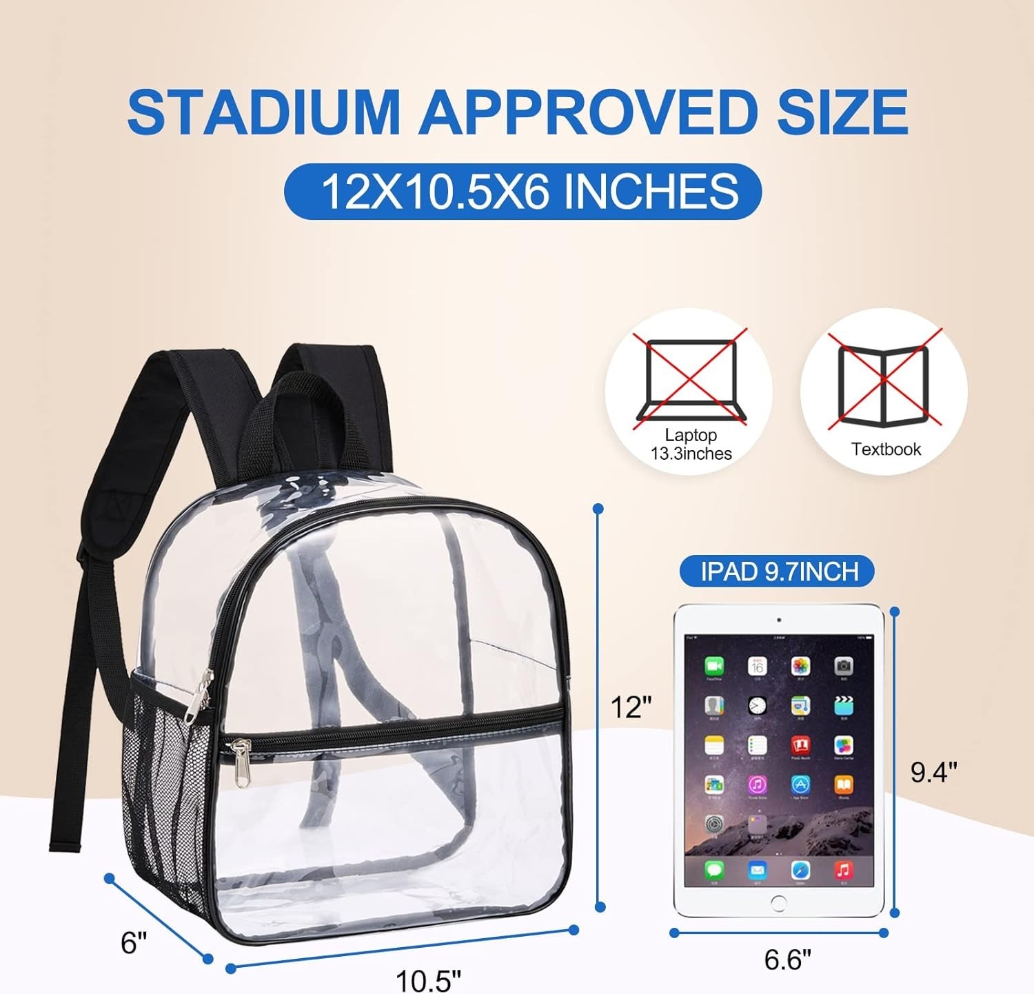 Stylish Clear Backpack for Stadium Events – Waterproof Black Checkered Design