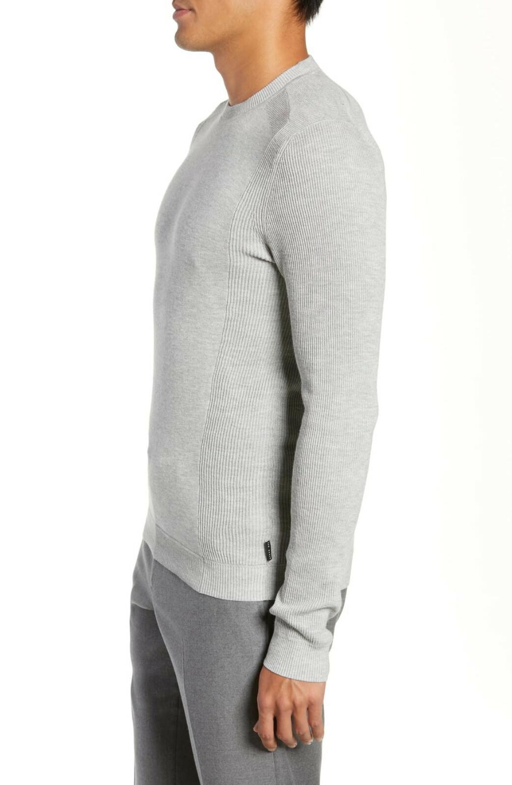 $175 Ted Baker Reversy Slim Fit Reversy Crewneck Long Sleeve,6,LT-GREY