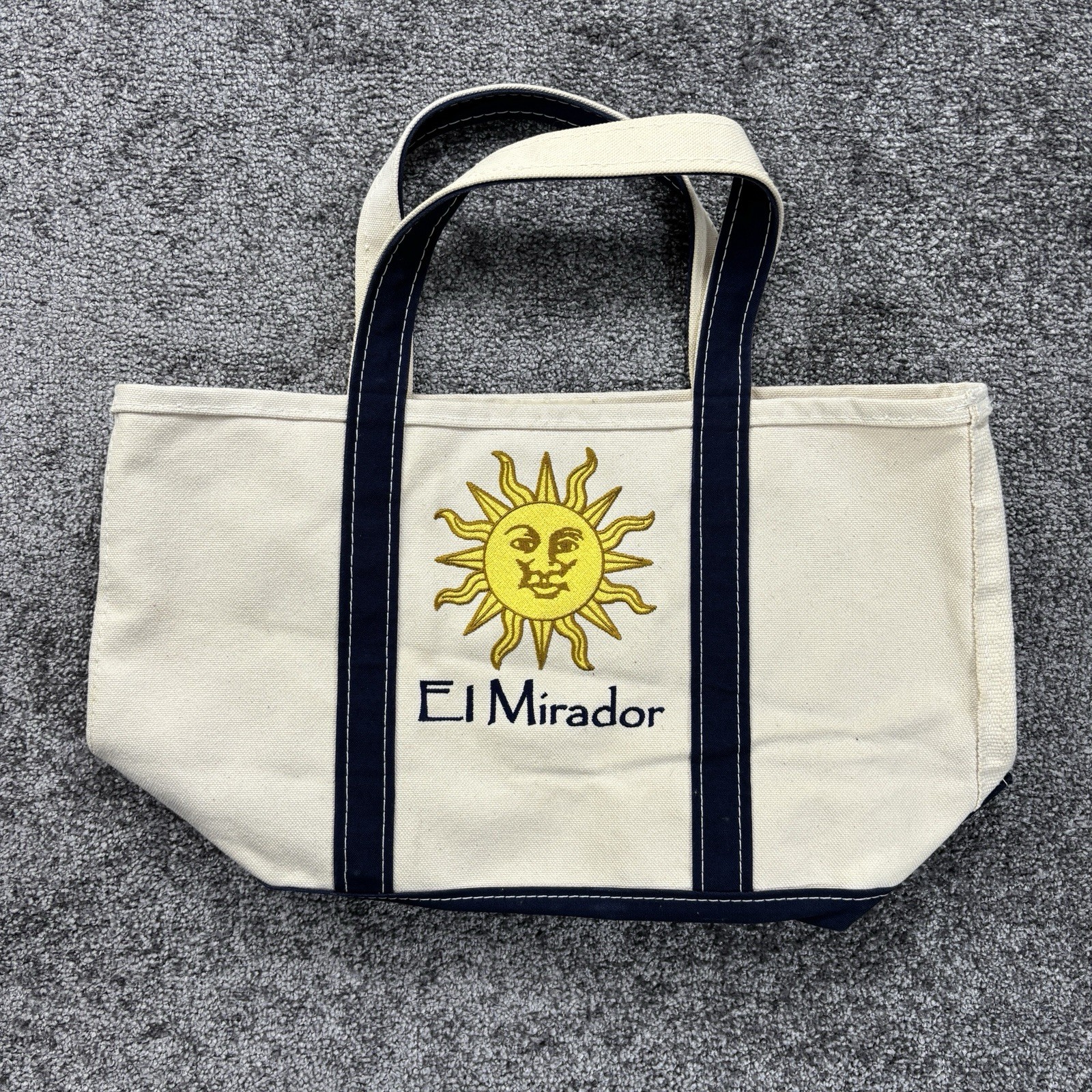 Vintage L.L.Bean Boat And Tote Bag Medium White Blue USA Made El Mirador Sun