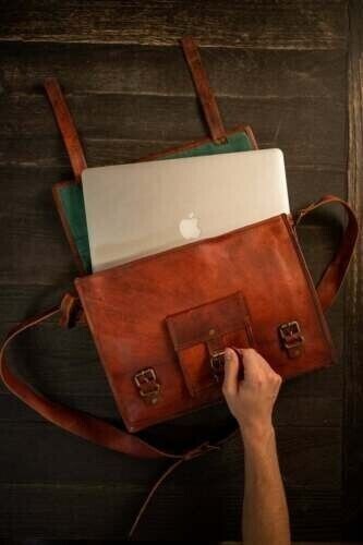 Leather Messenger Men’s Shoulder Laptop Push Lock Satchel Briefcase Bag