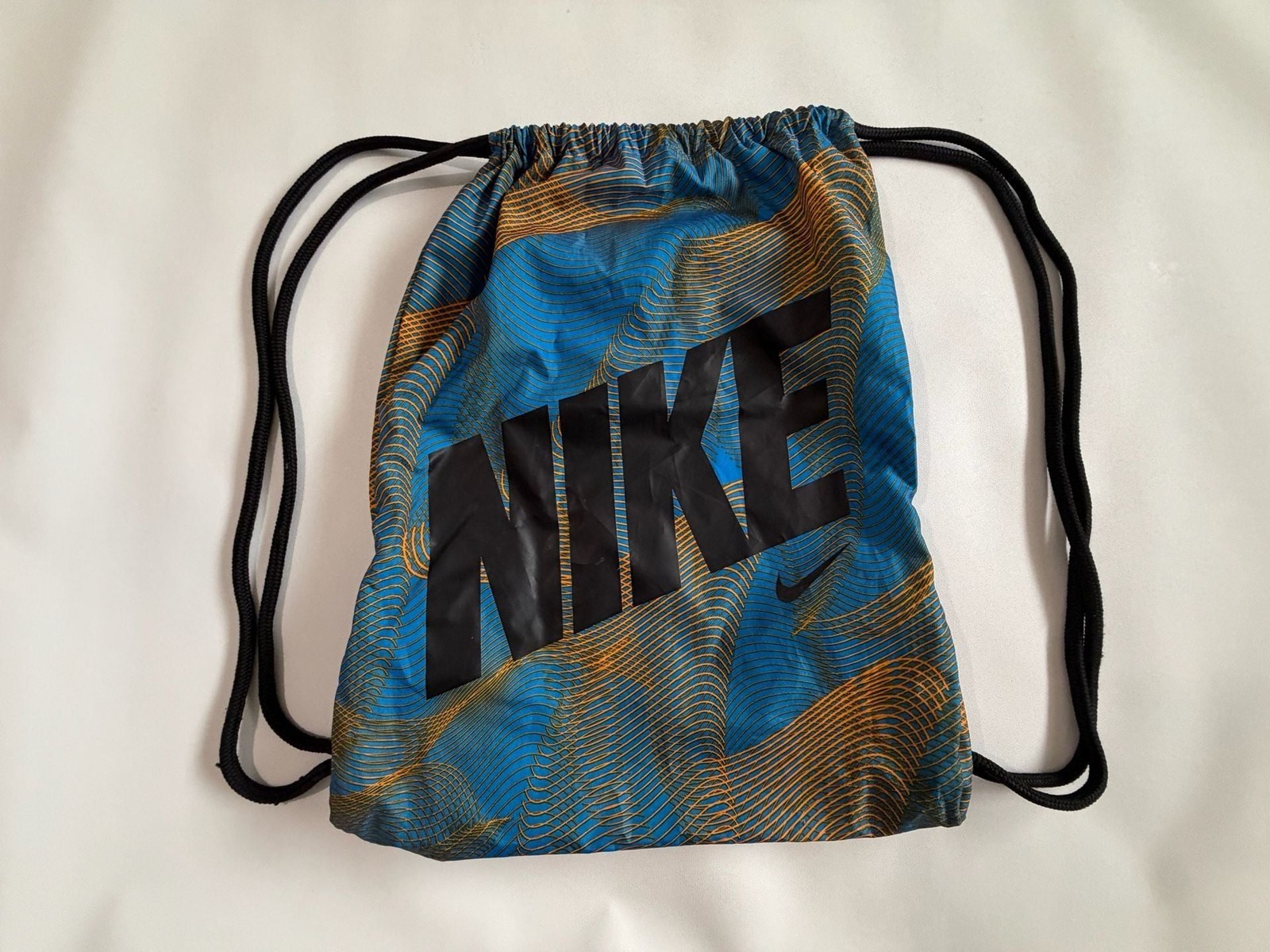 Nike Graphic Print Drawstring Gym Sack Backpack Bag Blue Orange Cinch Sport OS