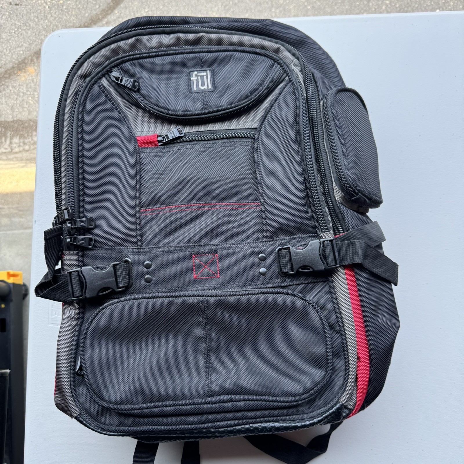 FUL Laptop Backpack 17” Black Red Multi Pocket Travel Work School Bag