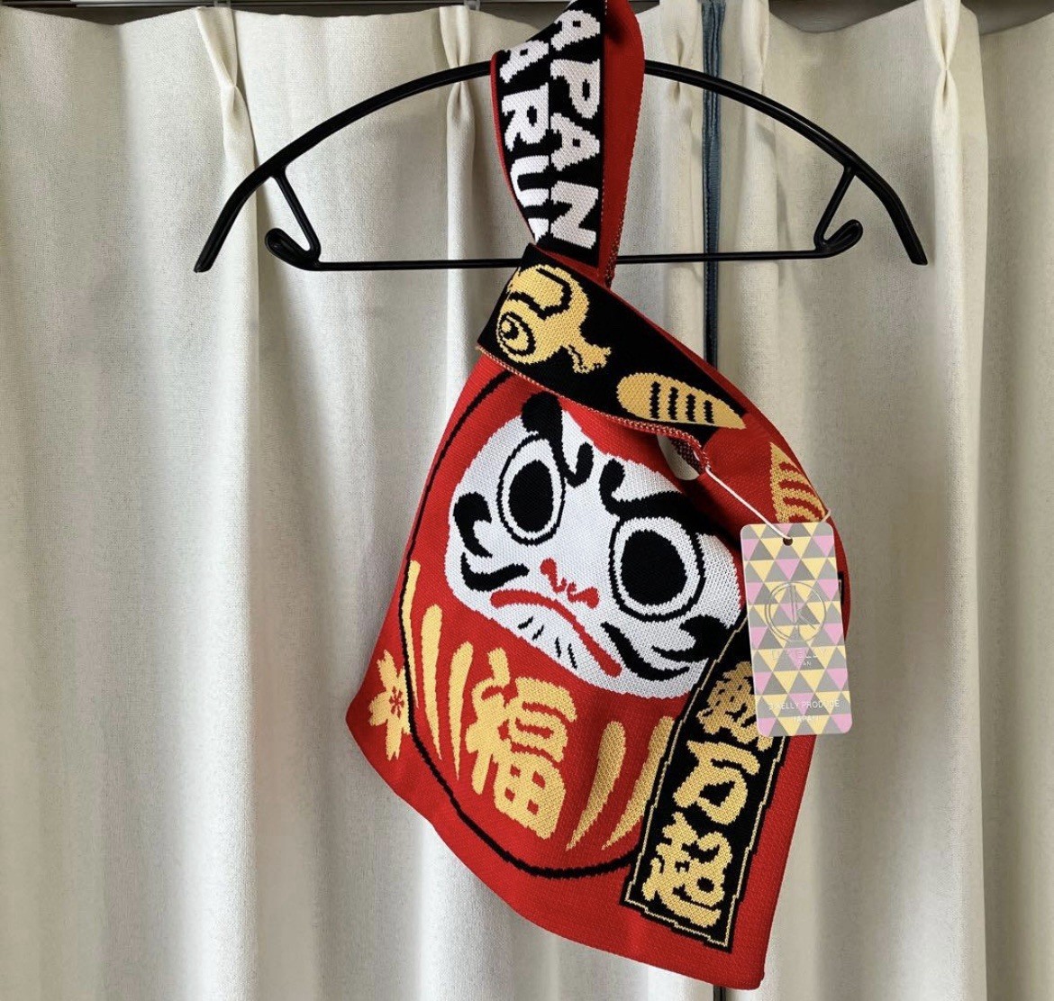 Japan Daruma red pattern knit bag rare limited 32×28cm from Japan
