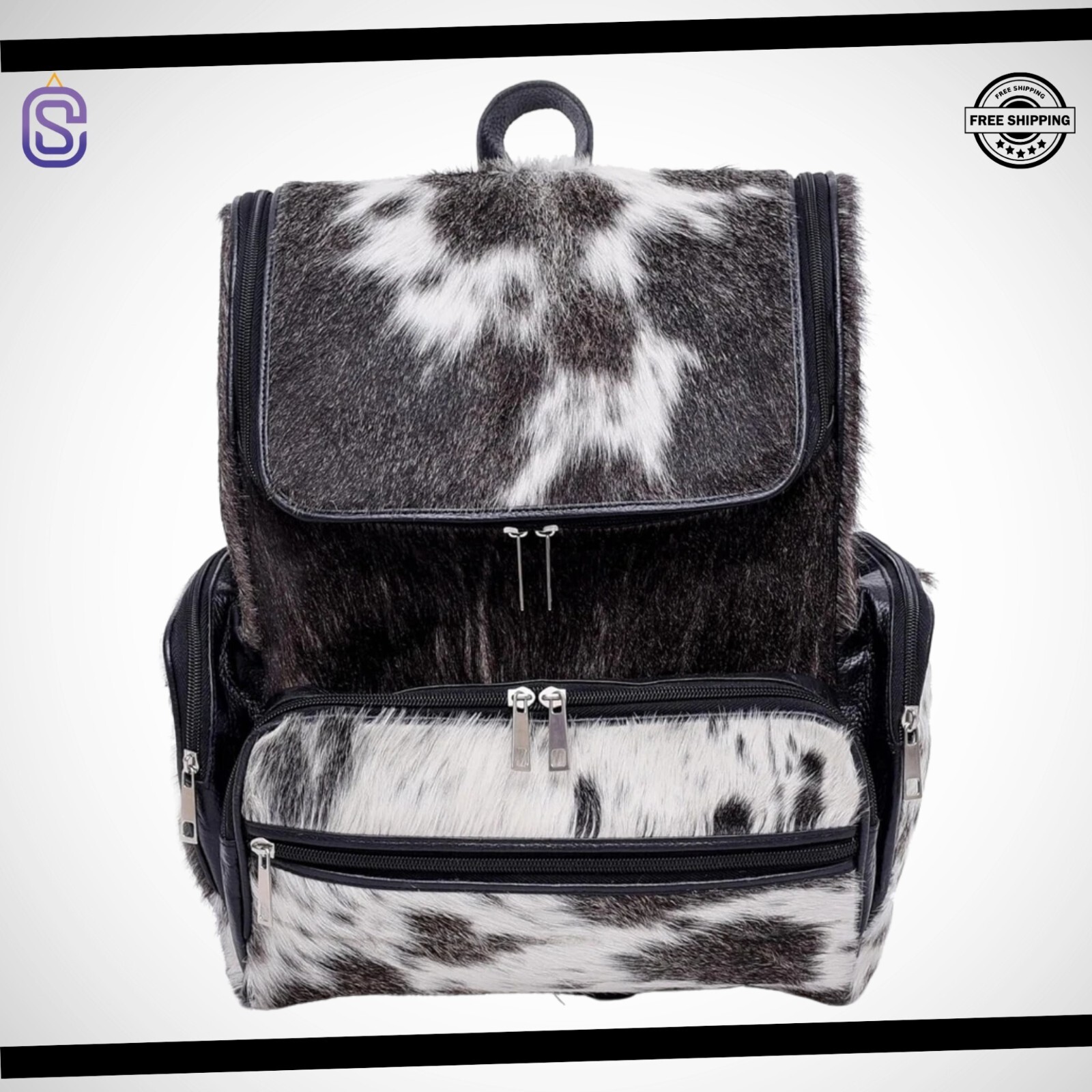 Unique Cowhide Leather Backpack Hair On Hide Diaper Bag – Grey Animal Fur Bag