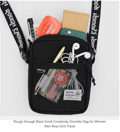 Rough Enough Black Small Crossbody Shoulder Cordura Fabric Travel Bag