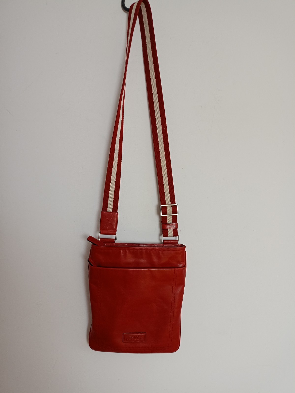 Bally Terino Red Leather Messenger Bag Crossbody Stripe Strap Auth