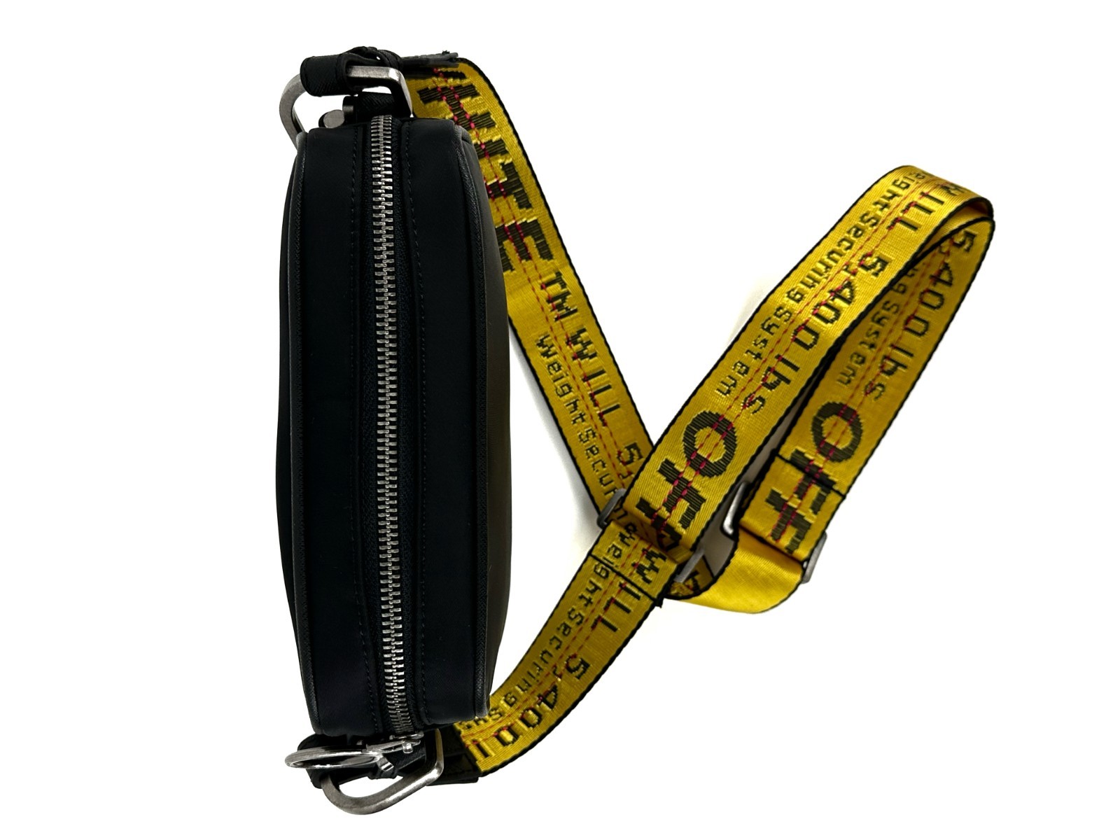 Off-White Mini Logo Print Nylon Fabric Zipped Messenger Crossbody Bag Black