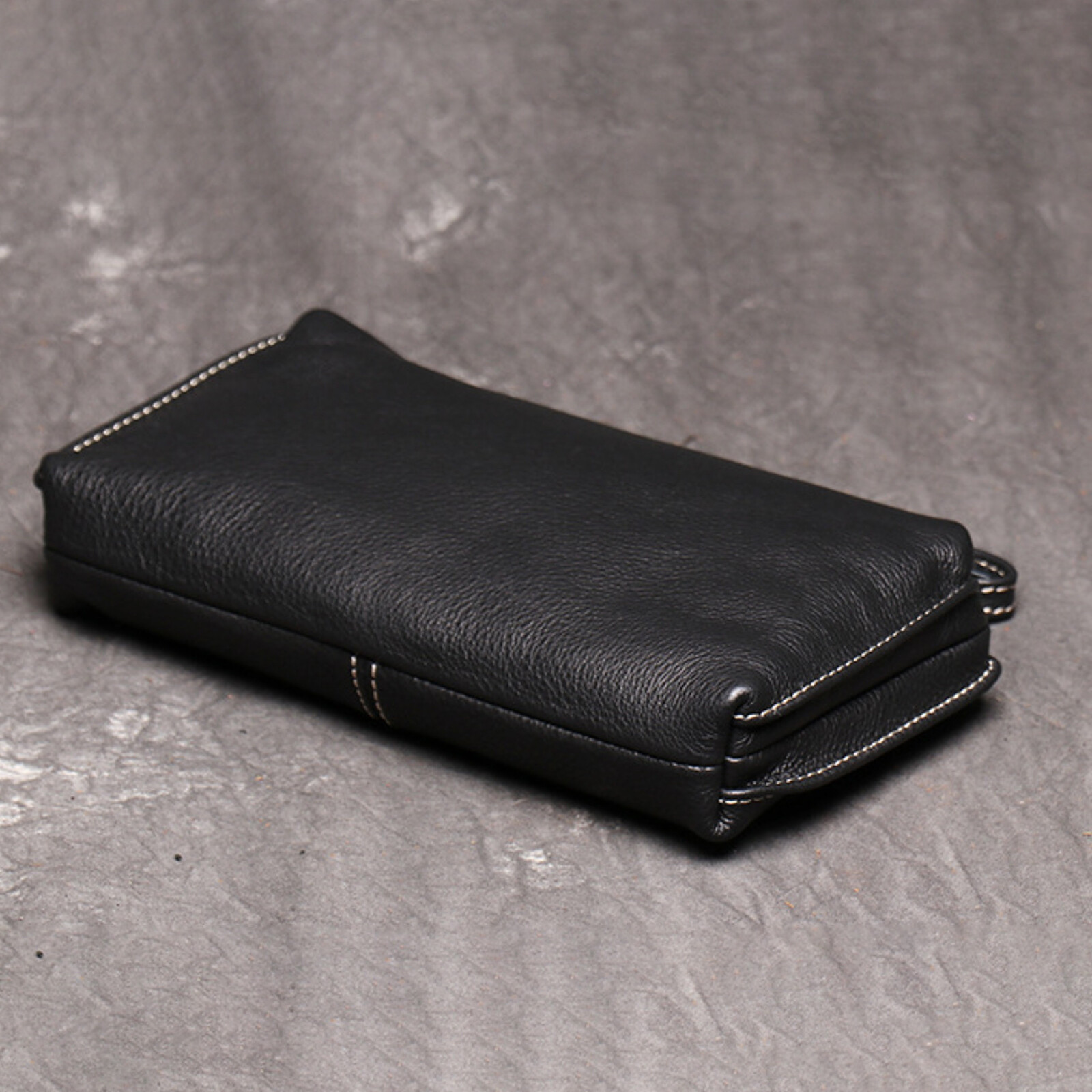 Mens Leather Wristlet Wallet Clutch Bag Zippered Organizer Multiple Pockets