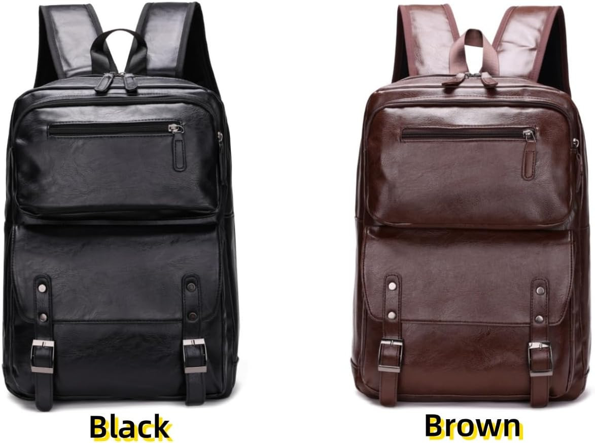 PU Casual Backpack，Men Women Casual Leather Laptop Backpack，Daily Commuter Leath