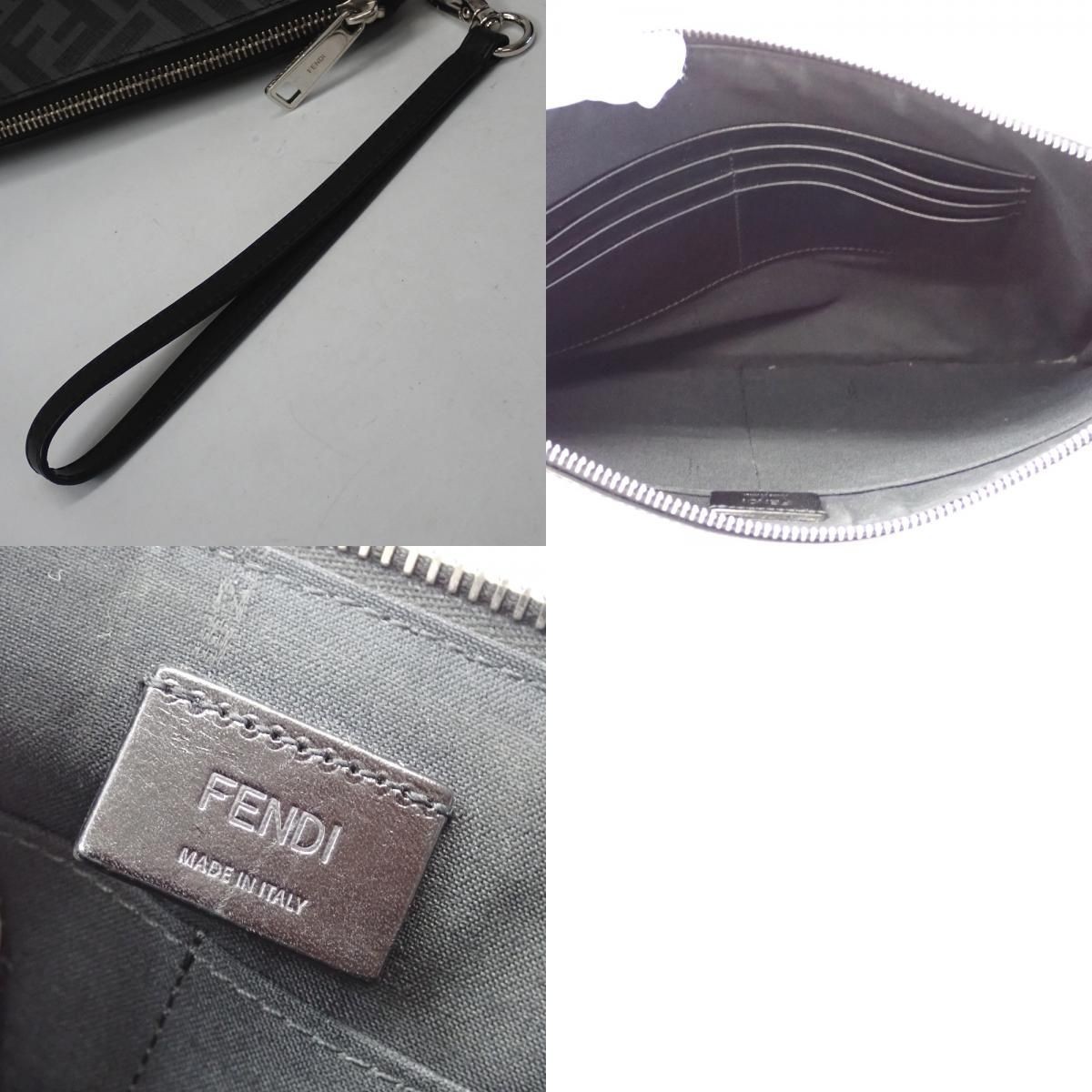 FENDI FF Logo Monogram yellow stripe Leather Clutch Bag Men Pouch 7N0110-A9XS
