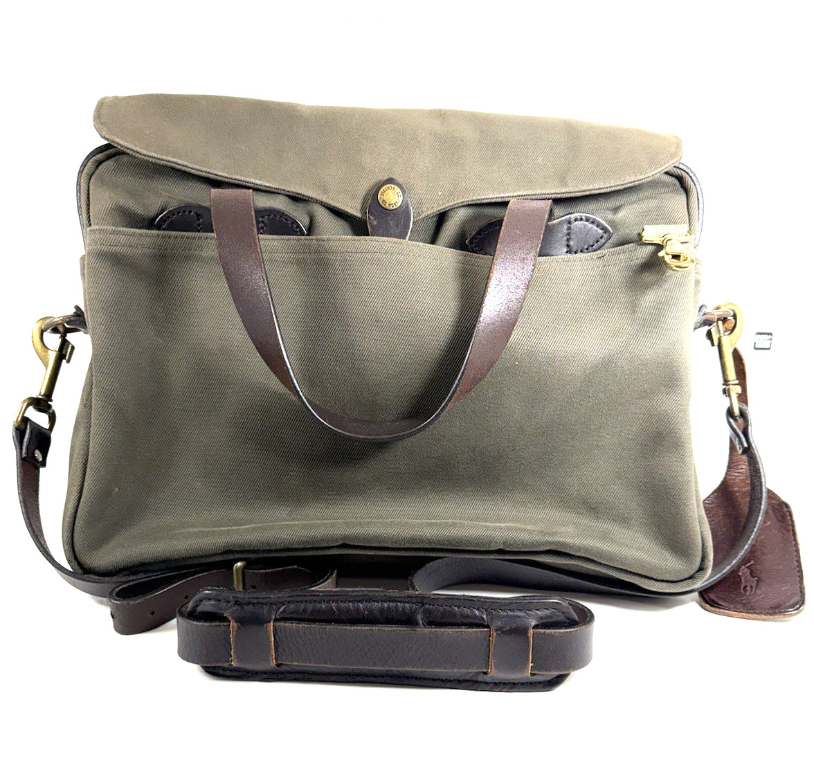 Filson 256 Dark Green Canvas Briefcase USA Made, brass Hardware Great Condition