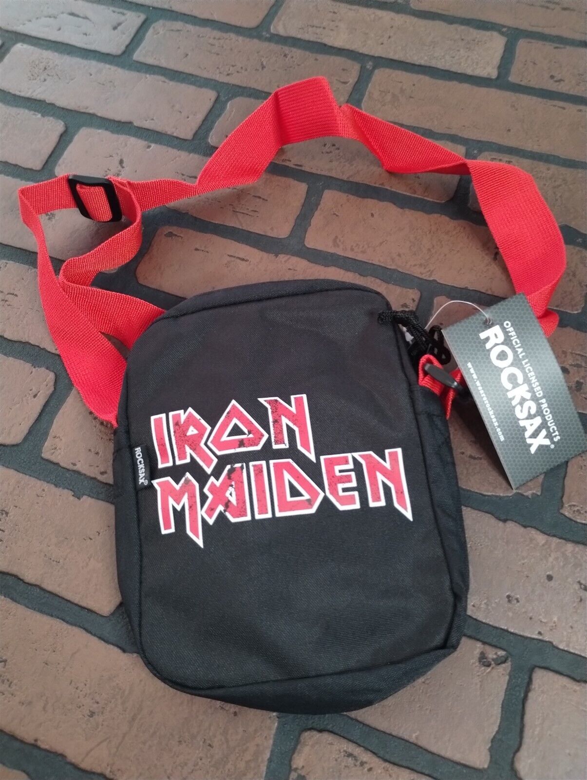 IRON MAIDEN – Distressed Logo Rocksax Crossbody Bag~New~