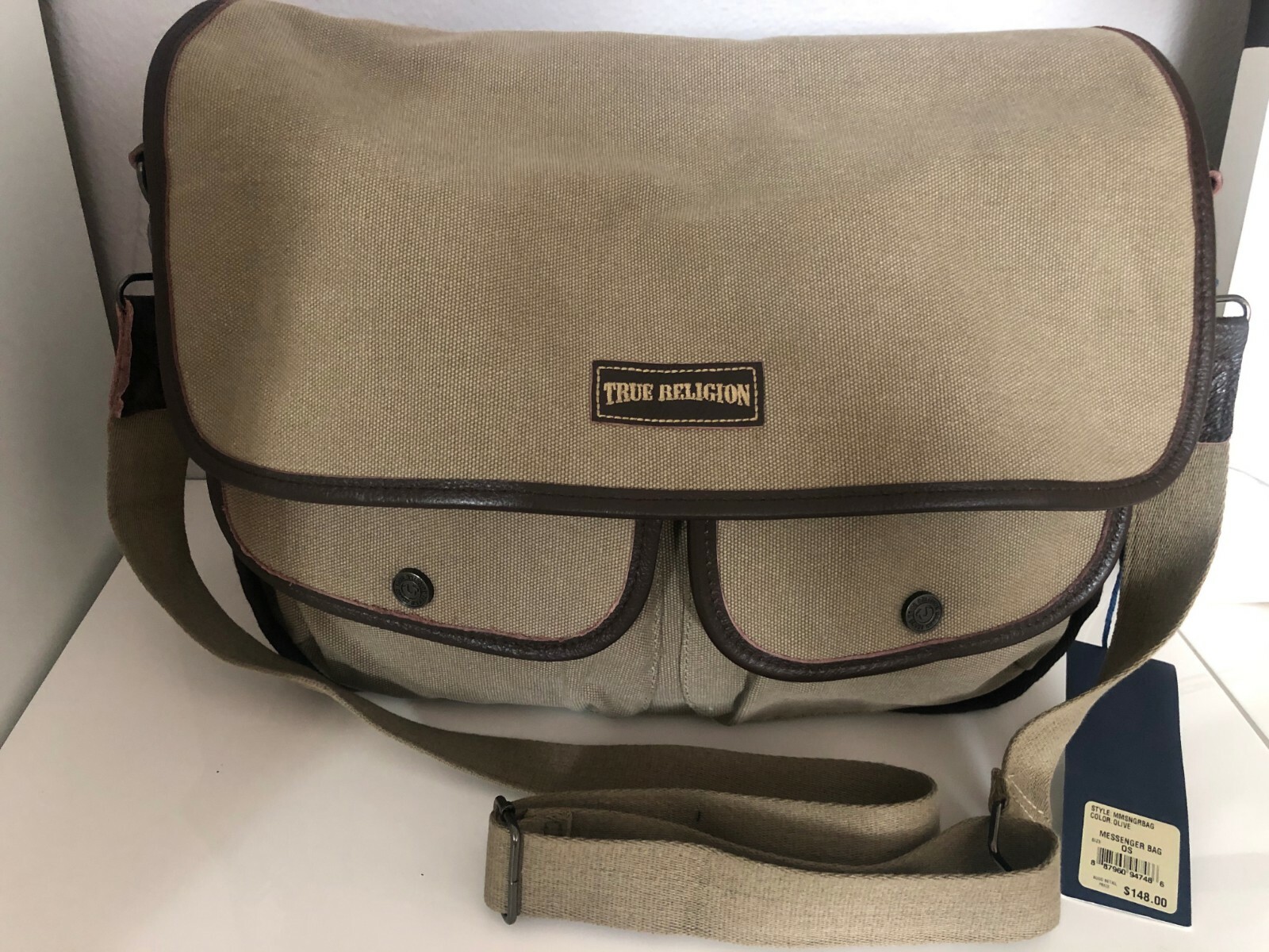 The True Religion Messenger Bag Color Olive Cotton One Size