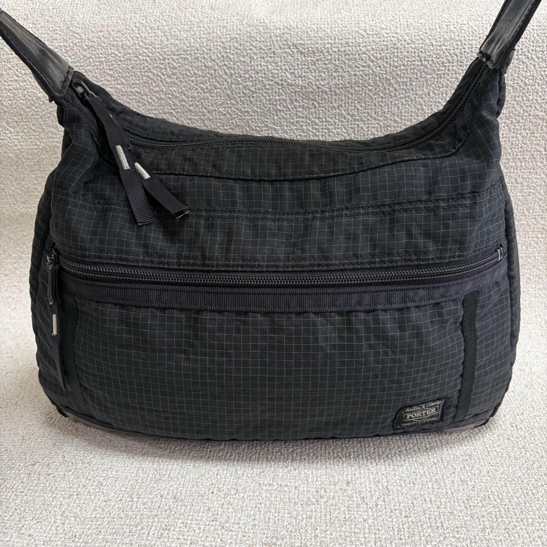 Authentic PORTER Yoshida Nylon Desert Shoulder Bag Black 23x34cm Damaged Bottom,