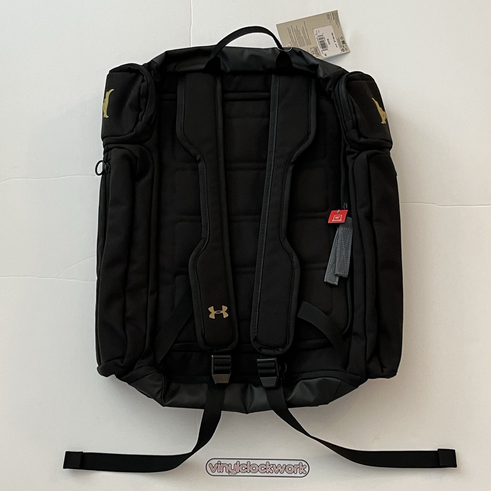 UA Under Armour Project Rock Duffle Backpack Bag Black Gold Gym 1376459-002 $130