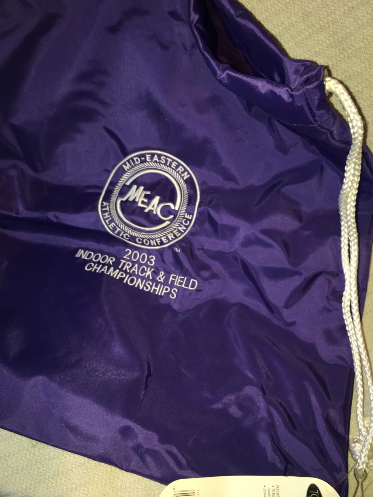 NOS W/TAGS TOPPERS SHOULDER PACK BACKSACK PURPLE 17X20″ MEAC 2003 TRACK & FIELD