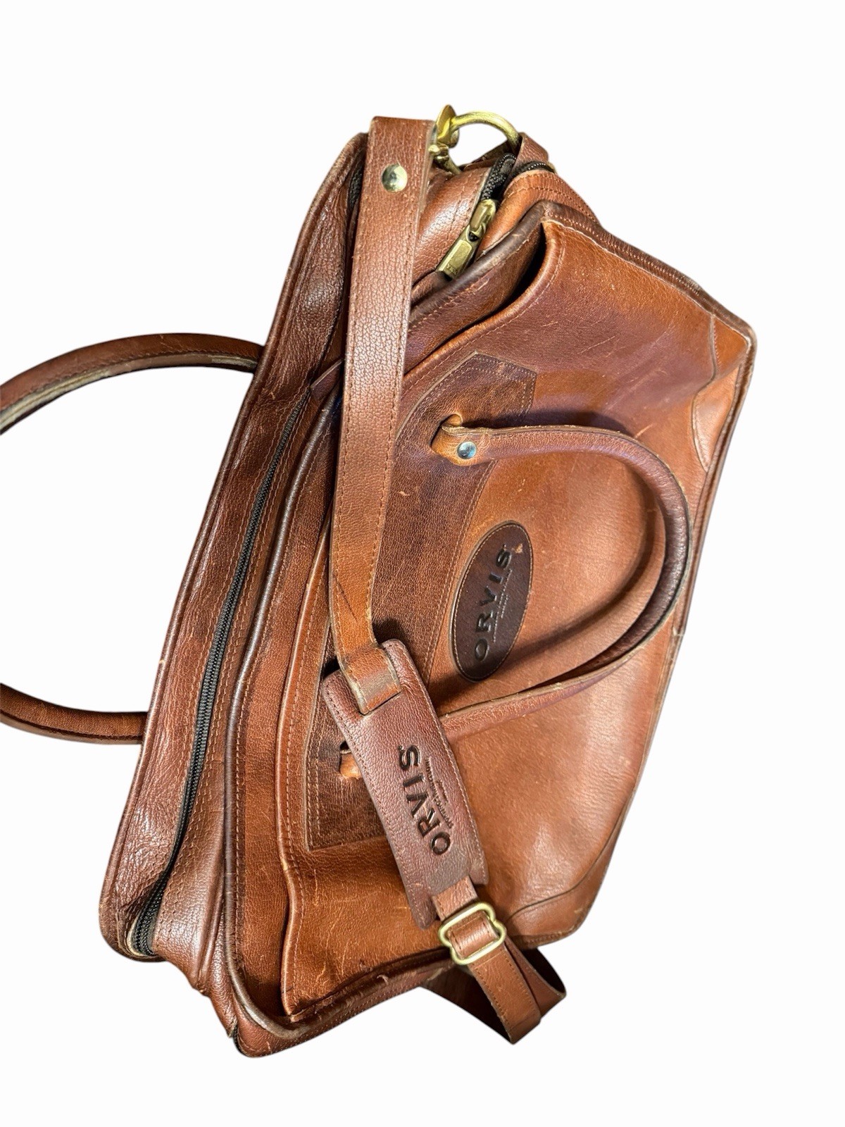 VINTAGE ORVIS Leather Briefcase Messenger Laptop Bag – With SHOULDER STRAP
