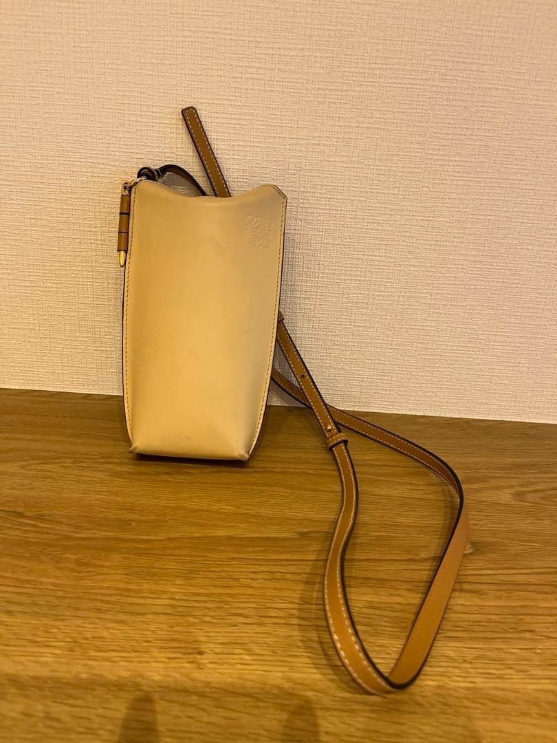 Loewe Gate Pocket Pochette Shoulder Bag Beige Ivory w/dustbag Card 8x18cm