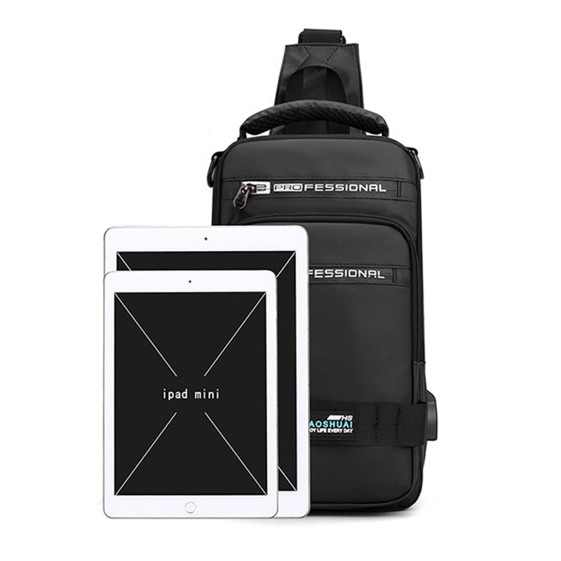 Men Waterproof Nylon Sling Crossbody Bag USB Shoulder Chest Pack Backpack