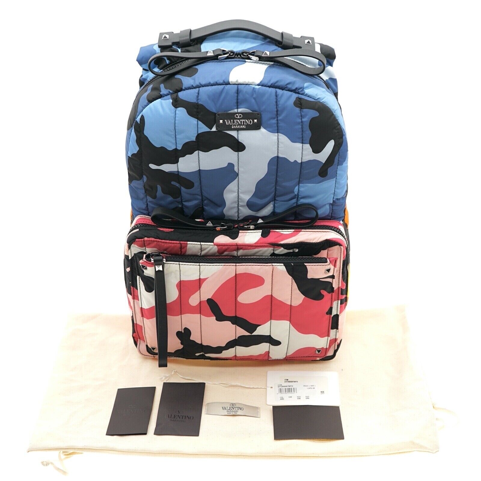 Valentino Garavani Camushuffle Backpack Quilted Nylon Multicolor New